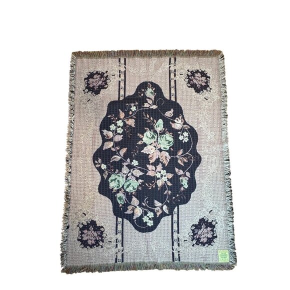 VTG Crown Crafts Roses Floral Tapestry Throw Blanket Tracy Porter Cotton/Acrylic - Picture 9 of 10